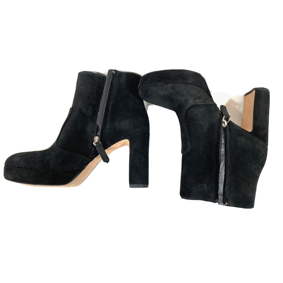 Kate Spade Barrett Ankle Booties Logo Black Suede Side Zip - Picture 5 of 11